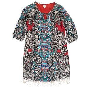 Pink Owl Dress Womens L Orange Paisley‎ Tribal Boho Chic Coquette Hippie Beach